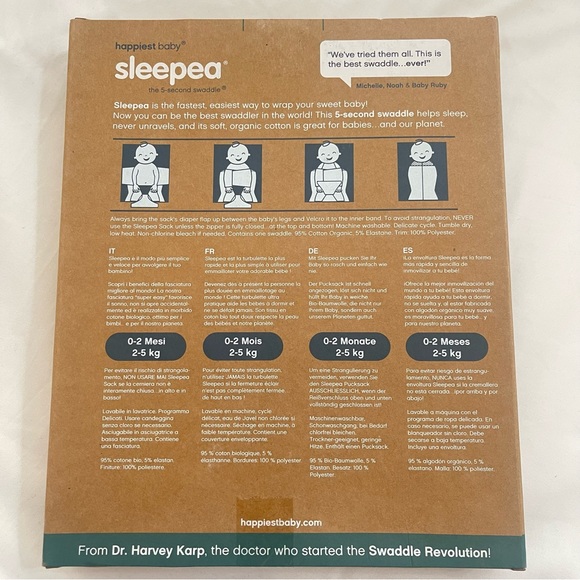 Happiest Baby Sleepea 5 Second Swaddle Organic Cotton New Unopened - Picture 2 of 6
